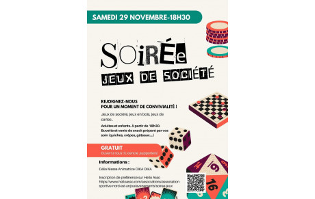 SOIRÉE JEUX DE SOCIÉTÉS - 29/11/2025