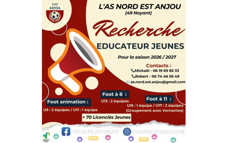 RECHERCHE ÉDUCATEUR JEUNES SAISON 2026/2027